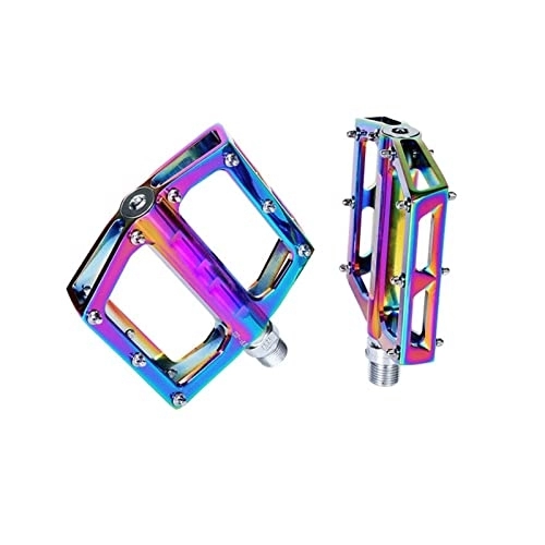Mountain Bike Pedal : FURLOU Bicycle Pedals Ultra-Light Aluminum Alloy Colorful Hollow Anti-Skid Bearings Mountain Bike Accessories Mountain Bike Pedals Pedals (Color : Colorful-a Pair)
