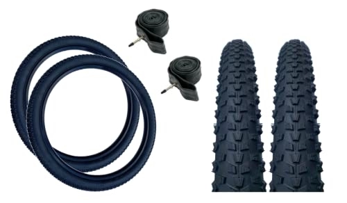 Mountain Bike Tyres : Baldy's PAIR 27.5 x 2.10 BLACK Off Road Knobby Tread Tyres & Presta Valve Tubes for MTB Mountain Bikes (Pack of 2)