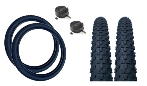 Mountain Bike Tyres : Baldy's PAIR 27.5 x 2.10 BLACK Off Road Knobby Tread Tyres & Schrader Valve Tubes for MTB Mountain Bikes (Pack of 2)