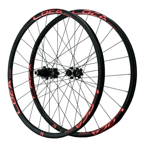 Mountain Bike Wheel : 26 / 27.5 / 29 Inch MTB Wheelset Disc Brake Thru Axle Mountain Bike Wheel Aluminum Alloy Double Wall Rim Front And Rear Wheels Micro Spline 12 Speed 24 Holes (Color : Red, Size : 26'')