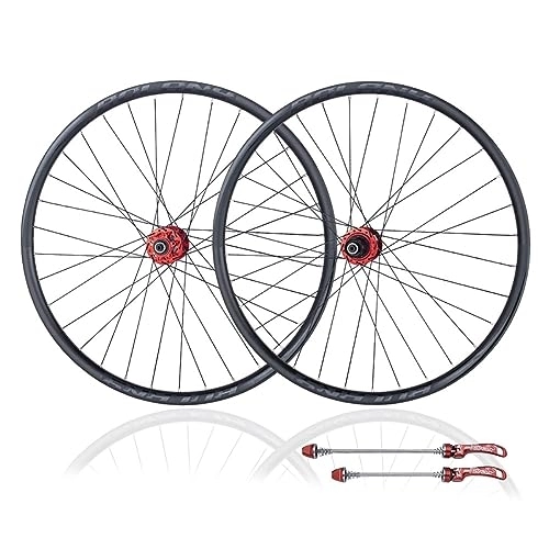 Mountain Bike Wheel : 26 / 27.5 / 29 Mountain Bike Wheelset Disc Brake Wheels Ultralight Aluminum Alloy Rim Straight Pull Spokes Quick Release 32 Holes Hub For 8-12speed (Color : Red, Size : 27.5in)