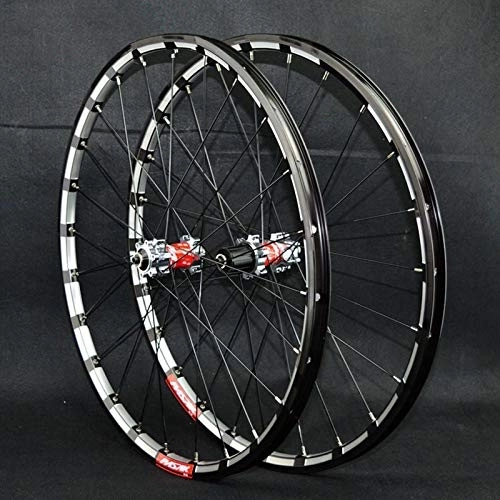 Mountain Bike Wheel : 26 / 27.5 Inch Bike Wheelset, Mountain Bicycle Wheels Double Wall Rim Aluminum Alloy 24 Holes Quick Release Disc Brake For 7 / 8 / 9 / 10 / 11 / 12 Speed (Color : Titanium Red Hub, Size : 26inch)