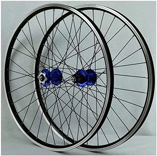 Mountain Bike Wheel : Amdieu Wheelset 26Inch MTB Bicycle Wheelset, Mountain Bike Wheel 32H Disc / Rim Brake 7-11Speed QR Cassette Hubs Sealed Bearing 6 Pawls Cycling Rim road Wheel (Color : Blue)