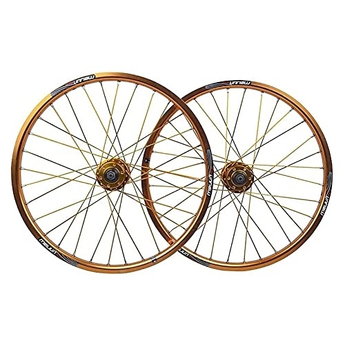 Mountain Bike Wheel : Cycling Wheels 20 Inch Rim Mountain Bike, Disc Brake 32H Quick Release Aluminum Hub / Ball Bearing QR For7 / 8 / 9 / 10 Speed Cassette Wheelset (Color : Gold, Size : 20inch)