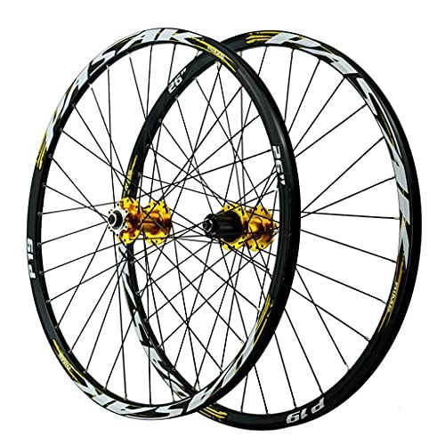 Mountain Bike Wheel : LvTu Mountain Bike MTB Wheelset 26 / 27.5 / 29 inch Alloy Disc Brake Sealed Bearing Bicycle Wheel 7-12 Speed Cassette 32H Rim (Color : Gold, Size : 26 inch)