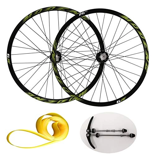 Mountain Bike Wheel : LvTu MTB Disc Brake Bicycle Wheelset 26 27.5 29 inch, Aluminum Alloy Mountain Bike Wheel Set compatible 8 / 9 / 10 / 11 Speed Cassette for 1.25~2.25" Tire (Color : Green, Size : 26 inch)