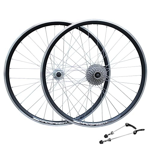 Mountain Bike Wheel : Madspeed7 QR 29" 29er (ETRTO 622x19) MTB Mountain Bike Wheel Set + 8 speed Freewheel (13-32t) – Rim & Disc Brake Compatible - Sealed Bearings Disc Brake Hubs (Very Smooth) - Double Wall - 32x Spokes