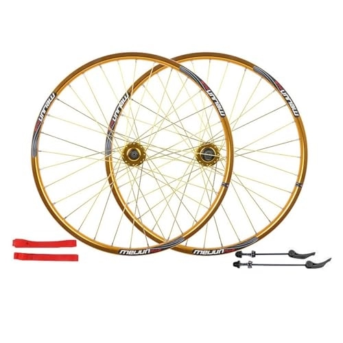 Mountain Bike Wheel : Mountain Bike Disc Brake Wheelset 26-inch 32 Holes Quick Release Bicycle Wheel Alu Alloy Dual-Layer Rims Support 8-9-10-Speed Cassette For MTB (Color : Gold, Size : 26")
