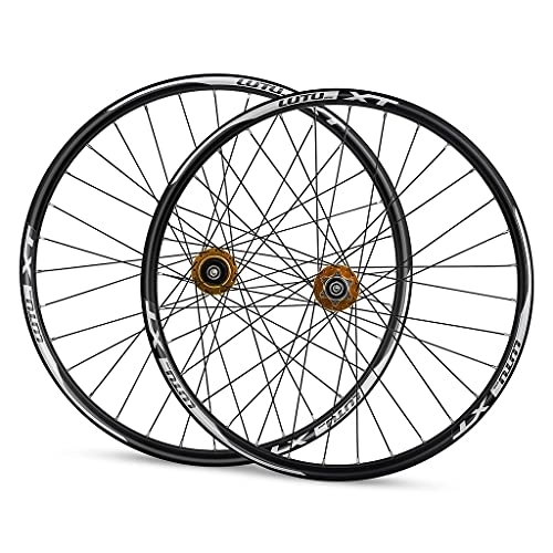 Mountain Bike Wheel : Mountain Bike Wheelset Aluminum Alloy Hub Disc Brake 7-11S Cassette Bicycle Wheels 26 27.5 29 Inch MTB Wheelset Set Rim Quick Release (Color : Gold, Size : 29INCH)