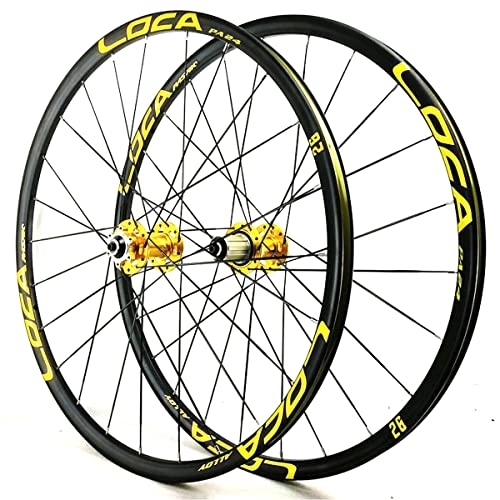 Mountain Bike Wheel : Mountain Bike Wheelset MTB Bicycle Wheel Set 26 27.5 29 Inch Aluminum Alloy Rim Disc Brake 3.0MM Flat Spokes Quick Release 24H (Color : Yellow, Size : 27 INCH)
