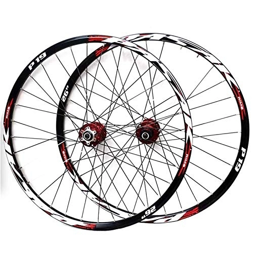 Mountain Bike Wheel : TYXTYX Mountain Bike Wheelset 26 27.5 29 InchDouble Wall Aluminum Alloy Disc Brake Cycling Bicycle Wheels 32 Hole Rim QR 7 / 8 / 9 / 10 / 11 Cassette Wheels (Color : Red, Size : 29in)