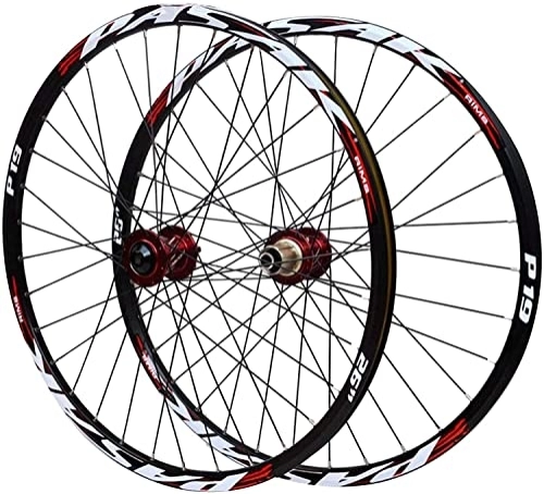 Mountain Bike Wheel : Wheelset 26 / 27.5 / 29Inch Bike Wheelset, Aluminum Alloy Front 2 Rear 4 Bearings Disc Brake Quick Release Wheels Mountain Bike Bicycle Wheels road Wheel (Color : Red1, Size : 29inch)