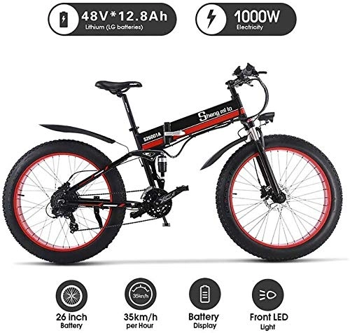 Vélo de montagne électrique pliant : LPKK Vélo électrique, E-Bike 26inch vélos 4.0 Fat Tire Vélo électrique 1000W électrique Plage Vélo 48V Mens VTT Neige 0814