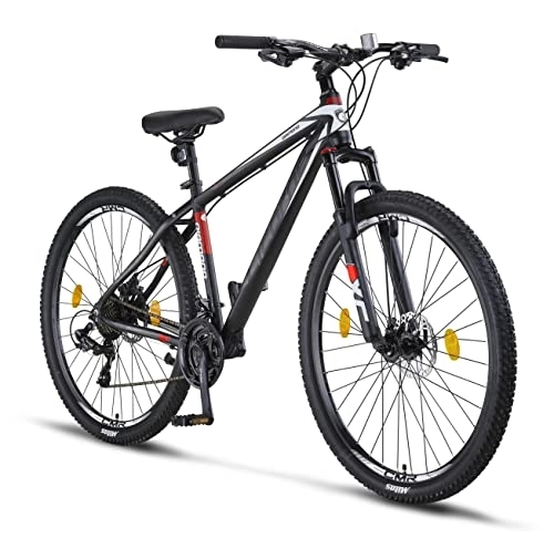 Vélo de montagnes : Licorne Bike Diamond Premium VTT Aluminium Vélo Garçon Fille Homme Femme - Dérailleur 21 Vitesses - Frein à disque Homme - Fourche avant réglable (29 Pouces, Noir et Blanc)
