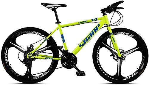 Vélo de montagnes : ZHNA 24 Pouces Mountain Bikes, Double Disque de Frein VTT Hardtail, Hommes Femmes Haute teneur en Carbone en Acier Tout Terrain Alpin Vélos (Color : 24 Speed, Size : Yellow 3 Spoke)