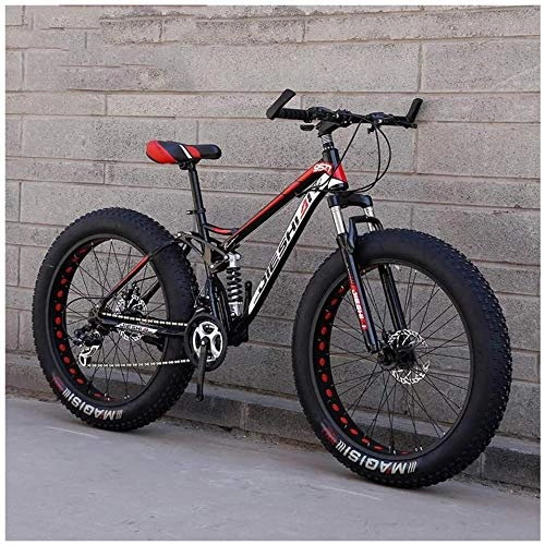 Vélos de montagne Fat Tires : ZHNA Adult Mountain Bikes, Fat Tire Double Frein à Disque Hardtail VTT, Big Wheels vélo en Acier Haute teneur en Carbone (Color : New Red, Size : 26 inch 21 Speed)