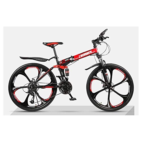 Vélos de montagne pliant : MOZUSA Sports de Plein air VTT 26 Pouces Roue Cadre en Acier Double Suspension des Roues à Rayons Vélo de Route 21 Vitesse vélo Pliant (Color : Black)
