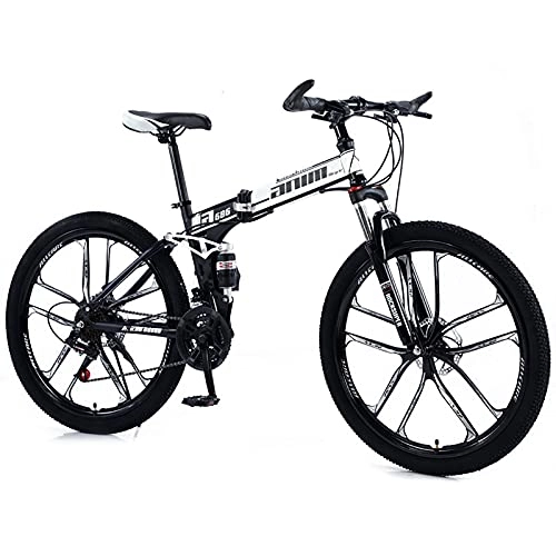 Vélos de montagne pliant : QQLK Adulte Vélo de Montagne Pliant 26", Dérailleur 30 Vitesses, Double Freins à Disque, Black White, 10 Cutter Wheel