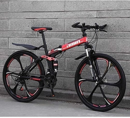 HJRBM Bici Biciclette pieghevoli per mountain bike, 26 pollici, 27 velocità, freno a doppio disco, sospensione completa, antiscivolo, telaio in alluminio leggero, forcella ammortizzata, rosso, C 6-24 fengong