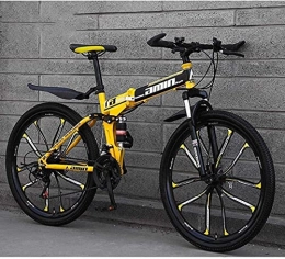HJRBM Mountain Bike pieghevoles Biciclette pieghevoli per mountain bike, 26 pollici, freno a doppio disco a 21 velocità, sospensione completa antiscivolo, telaio in alluminio leggero, forcella ammortizzata, giallo, D 6-6 jianyou