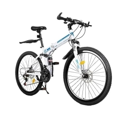 ERnonde Bici ERnonde Mountain bike 26 pollici, 21 marce, bicicletta pieghevole per adulti, freno a disco pieghevole, moderna concorrenza, pieghevole con cambio (blu + bianco)