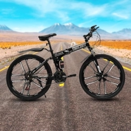LOYEMAADE Bici LOYEMAADE Bicicletta pieghevole Mountain Bike 26 pollici con 21 marce e freno a disco bicicletta MTB Unisex adulto forcella anteriore ammortizzata, ammortizzatore posteriore