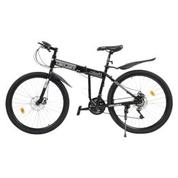 Bukeey Bici Mountain bike, bicicletta pieghevole da uomo, 26 pollici, per bambini, mountain bike, con parafango a 21 marce, fibbia pieghevole, imbottitura morbida, unisex, nero, bianco