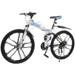 TFIANYNI Bici TFIANYNI Bicicletta pieghevole da 21 marce, mountain bike, 26 pollici, pieghevole, unisex, acciaio al carbonio, parafanghi regolabili, doppio freno, regalo (tipo F: blu+bianco)