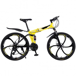 WXXMZY Bici WXXMZY Mountain Bike 21 / 24 / 27 velocità Telaio in Acciaio Ruota da 26 Pollici A 6 Razze Doppia Sospensione Bicicletta Pieghevole Mountain Bike per Adulti (Color : Yellow, Speed : 24speed)
