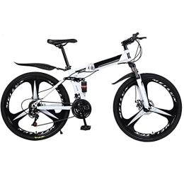 YARUMD FOOD Mountain Bike pieghevoles YARUMD - Bicicletta da mountain bike, unisex, con telaio in acciaio, pieghevole, 26 cm, 24 velocità, con doppio freno a disco, colore bianco
