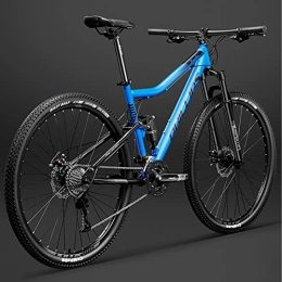  Bici 29 inch Bicycle Frame Full Suspension Mountain Bike, Double Shock Absorption Bicycle Mechanical Disc Brakes Frame (Blue 27 Speeds)