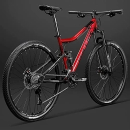  Bici 29 inch Bicycle Frame Full Suspension Mountain Bike, Double Shock Absorption Bicycle Mechanical Disc Brakes Frame (Red 30 Speeds)