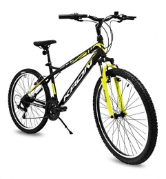 KRON Bici Bicicletta MTB 24'' pollici bici Kron Vortex 3.0 ammortizzata 21 Velocita' Shimano Mountain Bike REVO (Nero - Giallo)