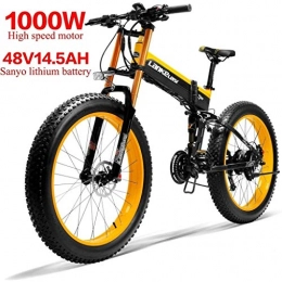 Logo 48V 1000W 14.5AH Bicicleta elctrica 26 '' 4.0 Fat Tire Ebike Shimano 27 Nieve Velocidad MTB Bicicleta Plegable elctrica de la Hembra Adulta/Hombre (Color : Yellow)