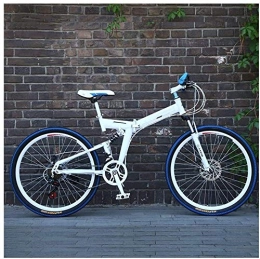 FMOPQ Bicicletas de montaña plegables 26 Inch Mountain Bike High Carbon Steel Folding Frame Dual Suspensions 27 Speed with Double Disc Brake Unisex (Color : Black) (White)
