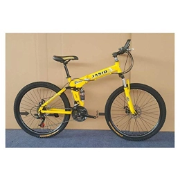 FMOPQ Bicicletas de montaña plegables 26 Inch Mountain Bike with Dual Suspension / Disc Brake 27 Speeds Folding Bicycle with HighCarbon Steel Frame (Color : Green) (Yellow)