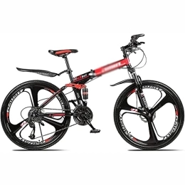 KOSFA Bicicletas de montaña plegables 26 pulgadas Bicicleta de montaña plegable para hombres y mujeres 21 / 24 / 27 / 30 Velocidad Marco de acero antideslizante de suspensión completa de carbono ligero MTB para bicicleta, Rojo, 27 speed