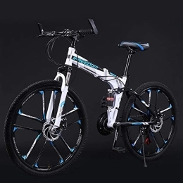 Nileco Bicicleta Acero De Alto Carbono Frenos De Doble Disco Bicicleta Plegable Bicicleta De Carretera Sport Bike para Hombres Y Mujeres, 21 Velocidad Plegable Bicicleta De Montaña-Azul 26inch