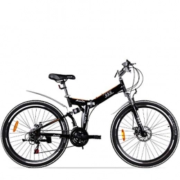 Adulto 24/26 pulgadas plegable bicicleta de montaña de alto carbono de acero marco de la bicicleta con guardabarros traseros, 21 Velocidad delantera y trasera freno de disco mecnico,Black,24inch