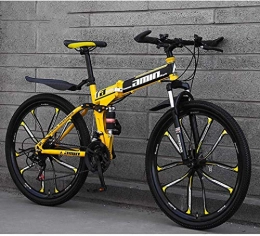ZHTY Bicicletas de montaña plegables Bicicleta de montaña Bicicletas plegables, 26 pulgadas, 24 velocidades, freno de disco doble, suspensión completa, antideslizante, cuadro de aluminio ligero, horquilla de suspensión, amarillo, bicicl