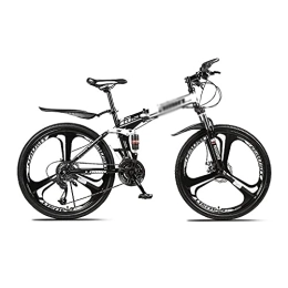 JAMCHE Bicicleta Bicicleta de montaña plegable de 26 pulgadas, bicicleta de 21 / 24 / 27 velocidades, para hombres o mujeres, marco de acero al carbono plegable MTB con horquilla delantera bloqueable en forma de U / blanco /