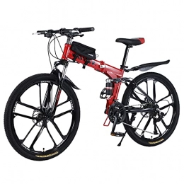 SHTST Bicicletas de montaña plegables Bicicleta de montaña plegable de 26 pulgadas con doble amortiguación, marco de fibra de carbono con bolsa para bicicleta, frenos de disco, bicicleta de suspensión completa (rojo)