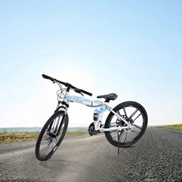 TIXBYGO Bicicletas de montaña plegables Bicicleta de montaña plegable de 26 pulgadas para adultos y mujeres, bicicleta de montaña con freno de disco delantero y trasero, 21 marchas, suspensión completa, carga máxima de 130 kg (azul)