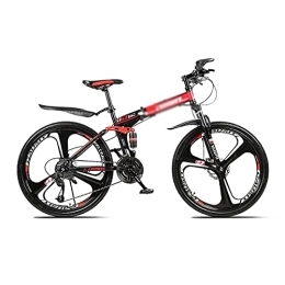 JAMCHE Bicicleta Bicicleta de montaña plegable para adultos 21 / 24 / 27 velocidades Sistema de doble suspensión Ruedas de 26 pulgadas con suspensión de horquilla Marco de acero al carbono, varios colores / rojo / 21 velocid