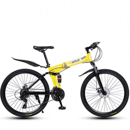 Bicicleta de montaña plegable para hombres y mujeres adultos, marco de doble suspensión de acero con alto contenido de carbono, pedales de PVC y puños de goma-yellow_21 speed-26 pulgadas