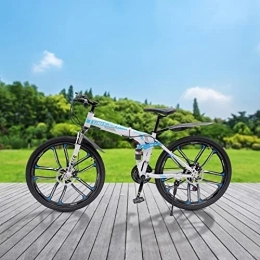 CHIMHOON Bicicletas de montaña plegables CHIMHOON Bicicleta de montaña de 26 pulgadas para adultos, plegable, 21 velocidades, portátil, doble freno, antideslizante, adecuada para hombres y mujeres de más de 160 cm de altura, azul y blanco