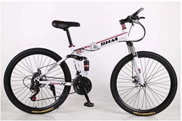 FMOPQ Bicicletas de montaña plegables Dual Suspension / Disc Brakes 21 Speed Mountain Bike High Carbon Steel Folding Frame White / Red 26 Inch
