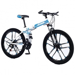 EASSEN Bicicletas de montaña plegables EASSEN Bicicleta de montaña Adulta de la Bicicleta de la Bicicleta de Alto Contenido de Carbono en Bicicleta Plegable Plegable, 21 velocidades de transmisión, 26 Pulgadas 1 White blue-27