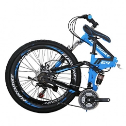 EUROBIKE Bicicletas de montaña plegables Eurobike Bicicleta plegable G4 21 velocidad bicicleta de montaña 26 pulgadas 3 radios ruedas MTB doble suspensión bicicleta (Spoke-Blue)