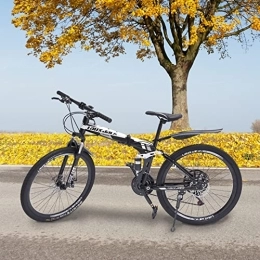 Futchoy Bicicletas de montaña plegables Futchoy Bicicleta de montaña plegable de 26" de 21 velocidades de acero al carbono, con horquilla de suspensión y amortiguador trasero, bicicleta de ciudad para jóvenes y adultos
